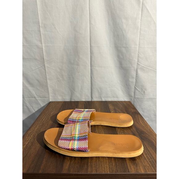 Madewell Sandals Womens 8 Colorful Maddie Slide Flat Casual Woven Rainbow Plaid - Picture 4 of 6